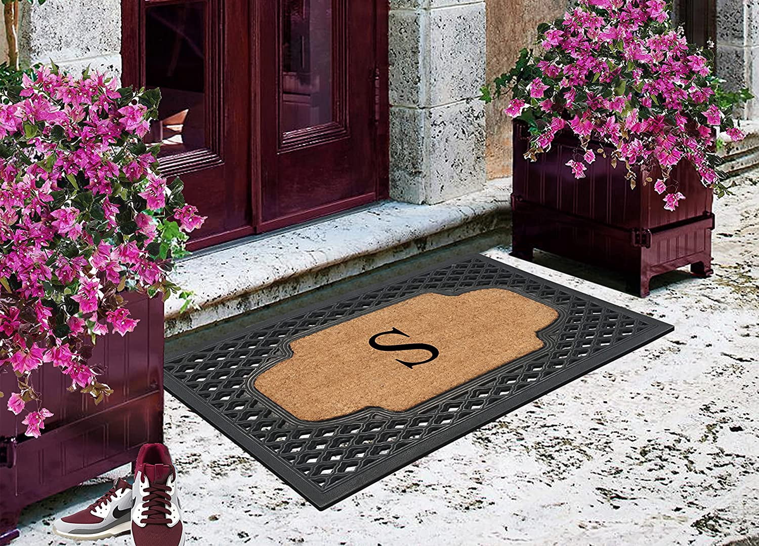 A1HC Natural Coir Monogrammed Door Mat For Front Door, 23x38, Anti-Shed Treated Durable for Outdoor Entrance, Heavy Duty, Low Profile Door Mat, Easy to Clean, Long Lasting, Front Porch Entry Rug