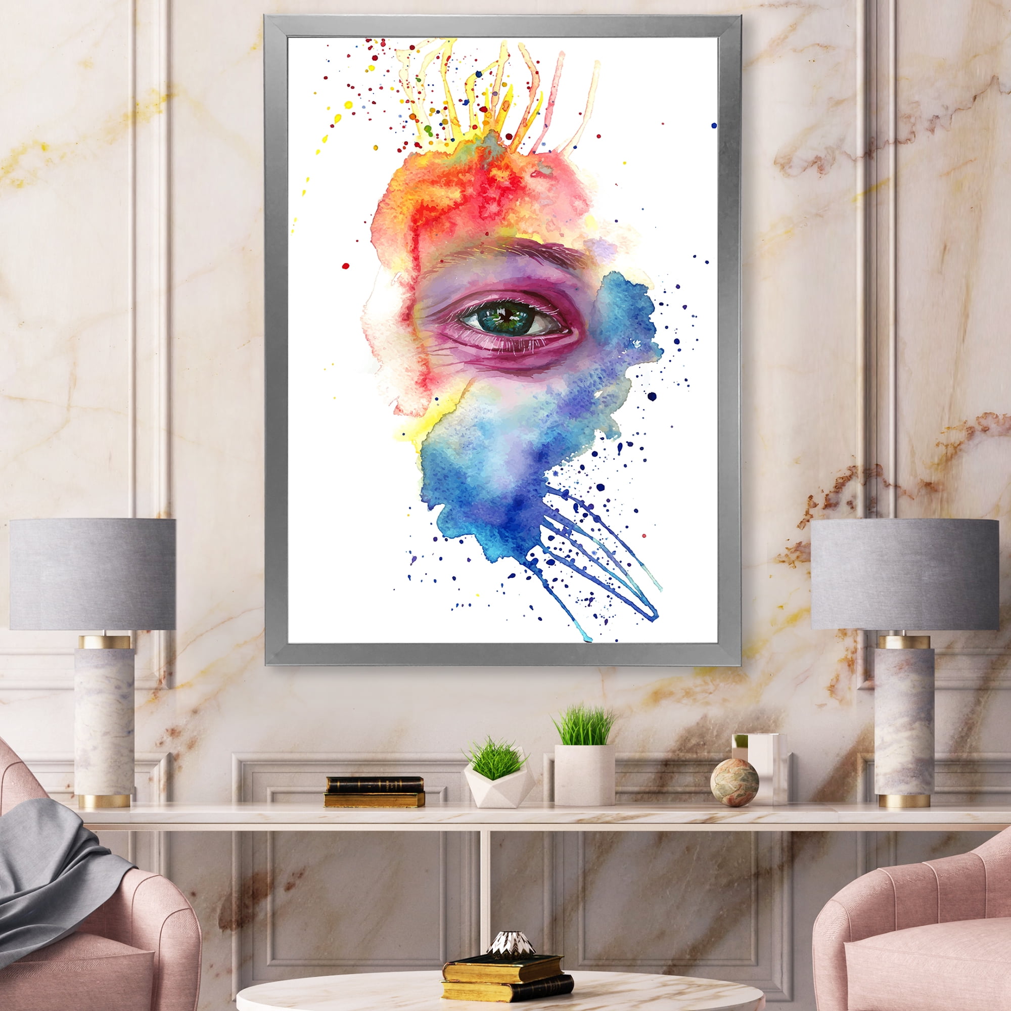 Designart 'Detail of Eye In Rainbow-Colored Face Portrait' Bohemian & Eclectic Framed Art Print