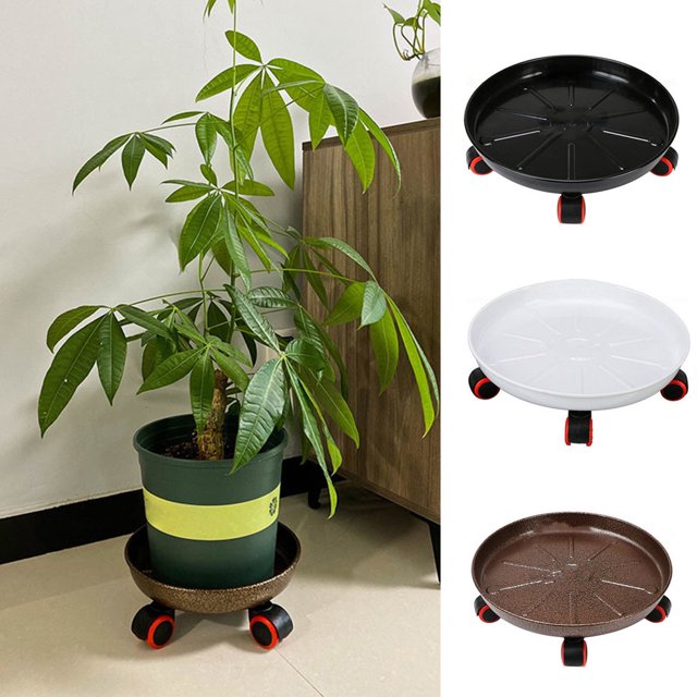 Flower Pot Tray 3 Wheels Water Storage 360-Degree Rotation Easy to Move Sturdy Structure Plant Saucer Garden Supply