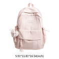 thumbnail image 2 of Plaid Stripe School Backpack, Waterproof Laptop Backpack with Pendant, Nylon Lightweight Bag for Travel Work College, Pink, 2 of 7