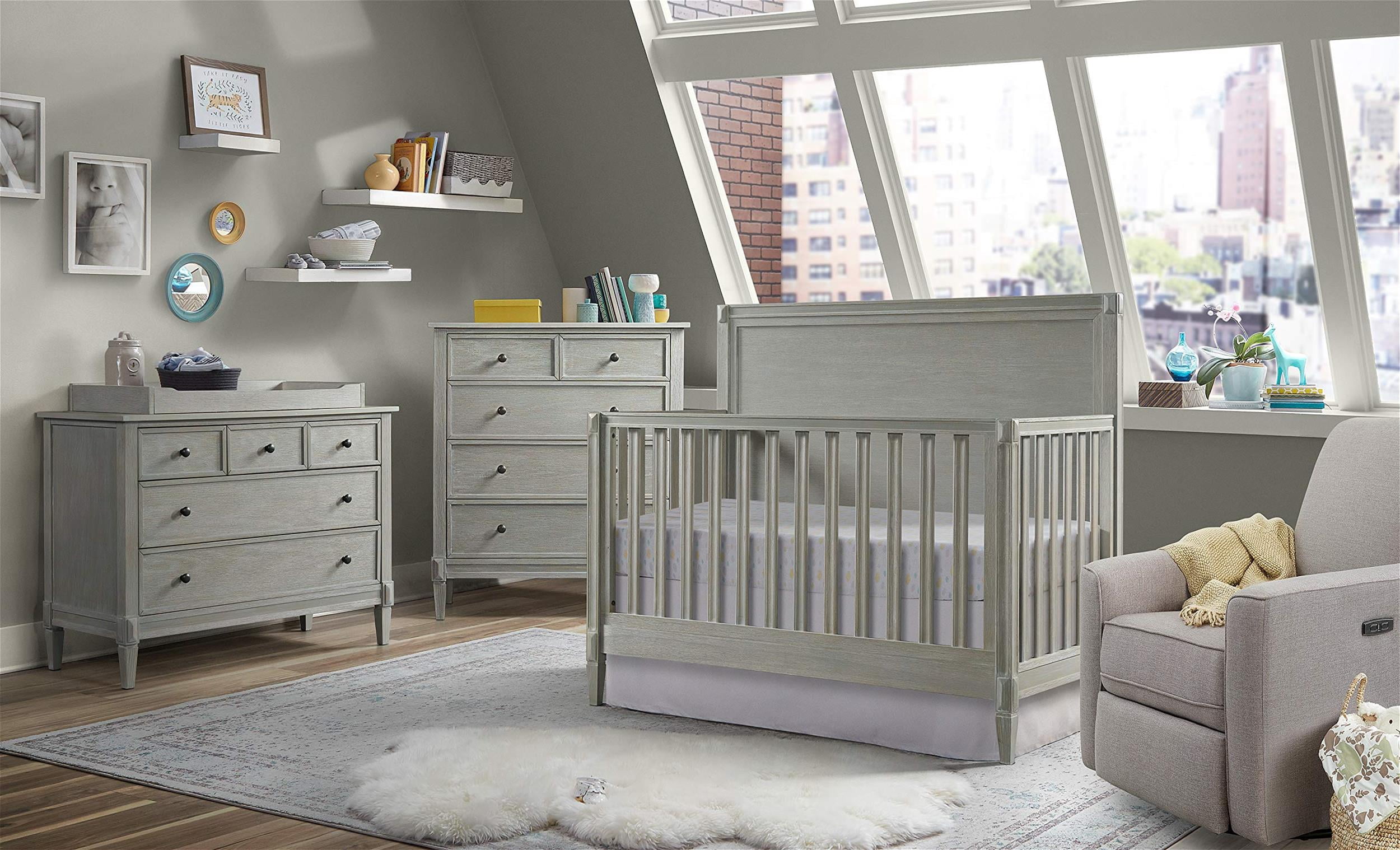Pemberly Row Modern Wood Full Size Bedrails in Dawn Gray Finish