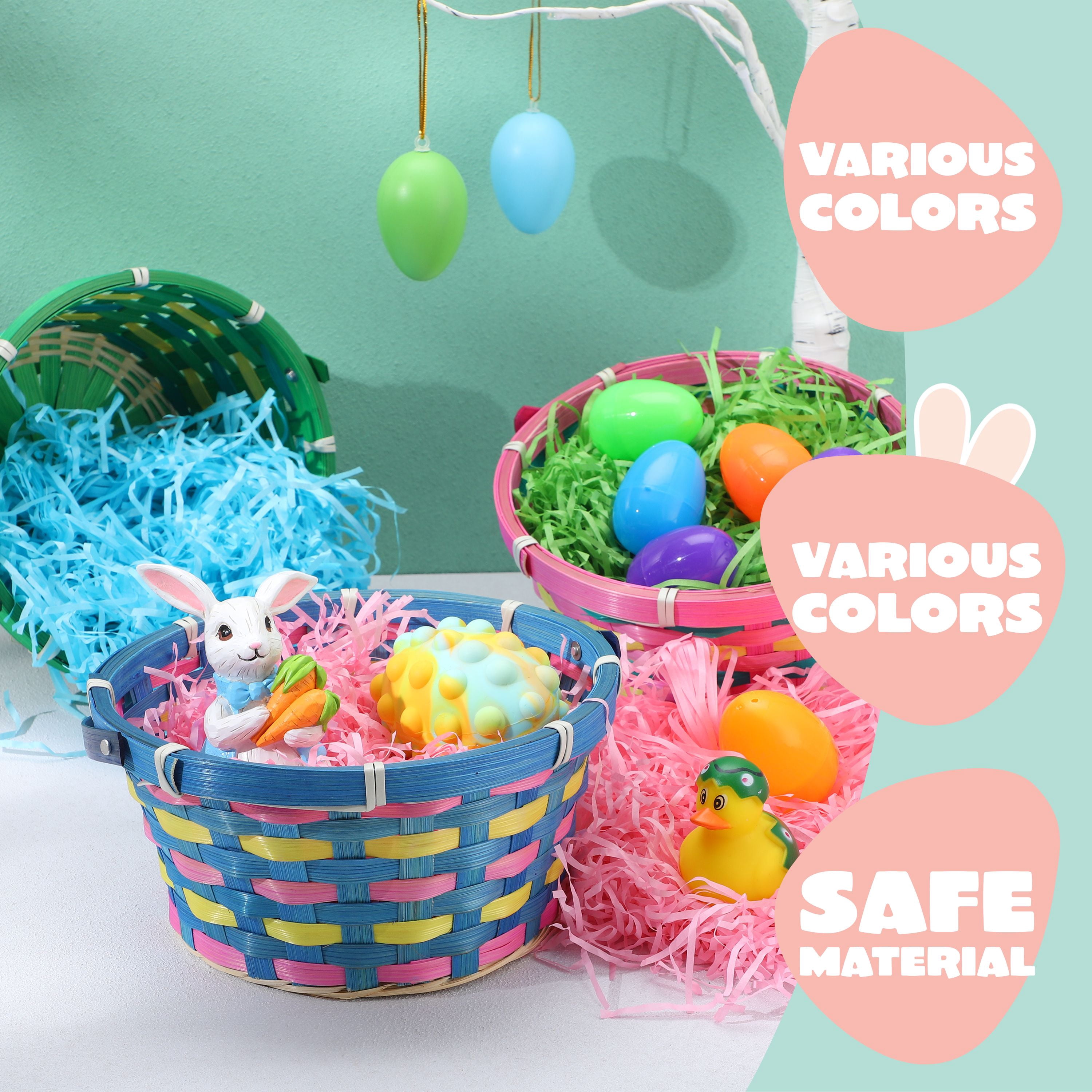 Joyfy 3 Pcs Easter Baskets for Kids,Easter Woven Basket with 3 Colors Grass,Handmade Woven Easter Basket with Handle for Easter Egg Hunt,Filling with Party Favors
