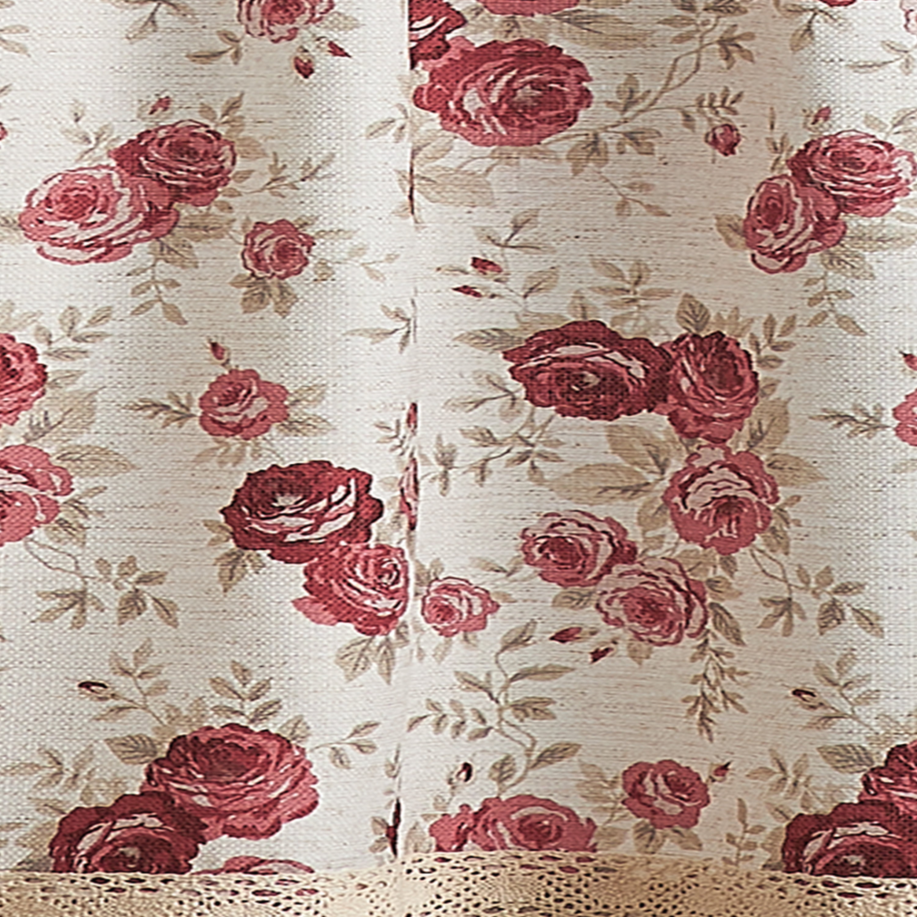 Curtainworks Antique Rose Cotton, Polyester, Light Filtering, Rod Pocket Indoor Tier Pair , Red , 54"x 36" , Set of 2, Adult