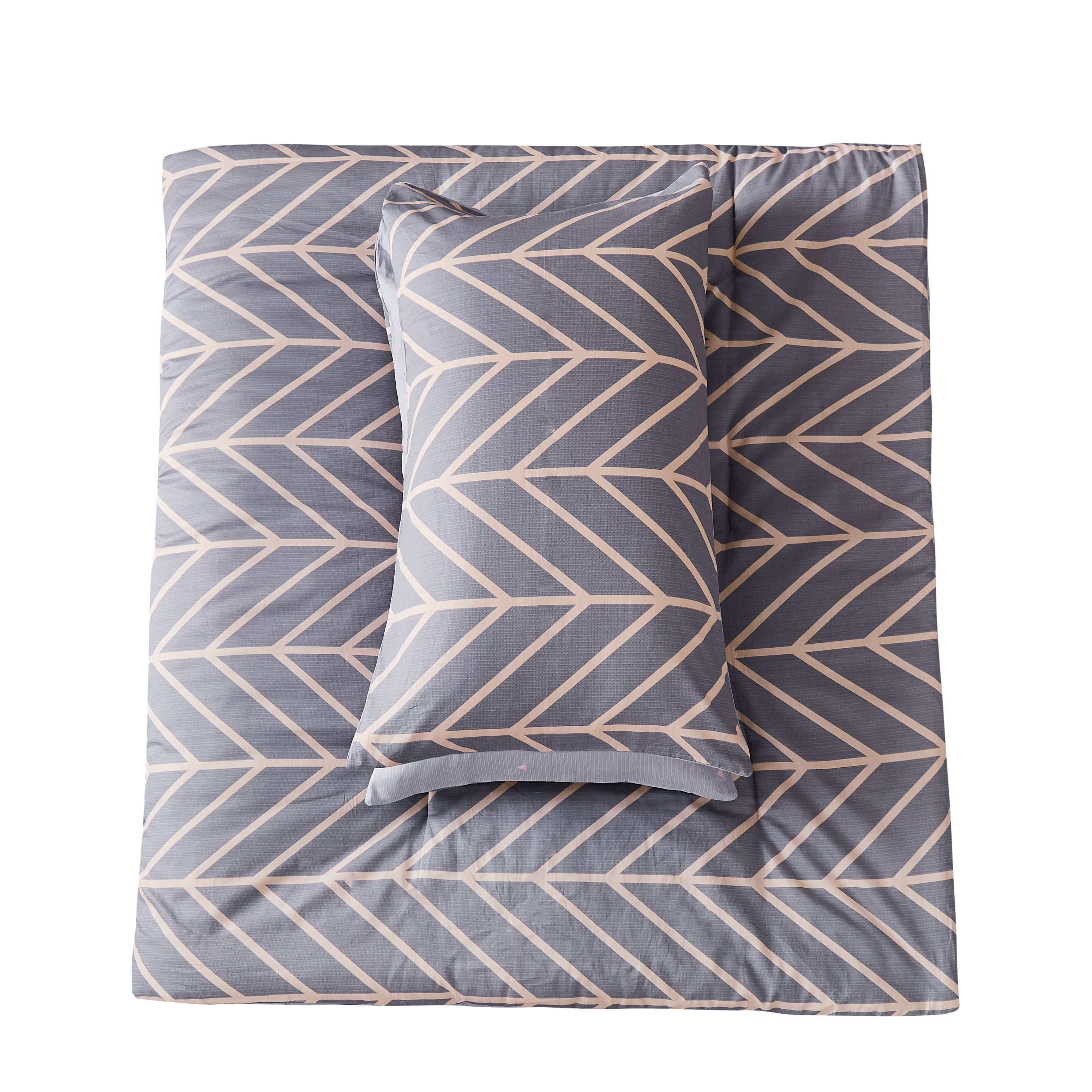 Peach Leaf Super Soft 100% Cotton 3-Piece Comforter Set with Shams, King, Grey Chevron