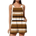 thumbnail image 2 of Feancey Womens Striped Romper Shorts Adjustable Sleeveless Overalls Short Jumpsuits Square Neck Button Casual Beach Summer Rompers with Pockets Brown XL, 2 of 8