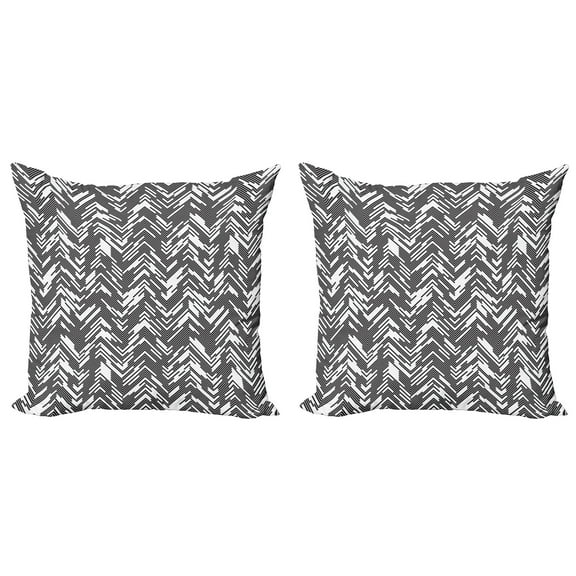 Ambesonne Black and White Throw Pillow Cover 2 Pack, Chaotic Chevron, 20", Black White