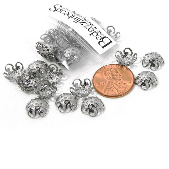30 Silver 304 Grade Stainless Steel 10mm x 4mm Filigree Bead End Cover Cap Accent Findings for Jewelry