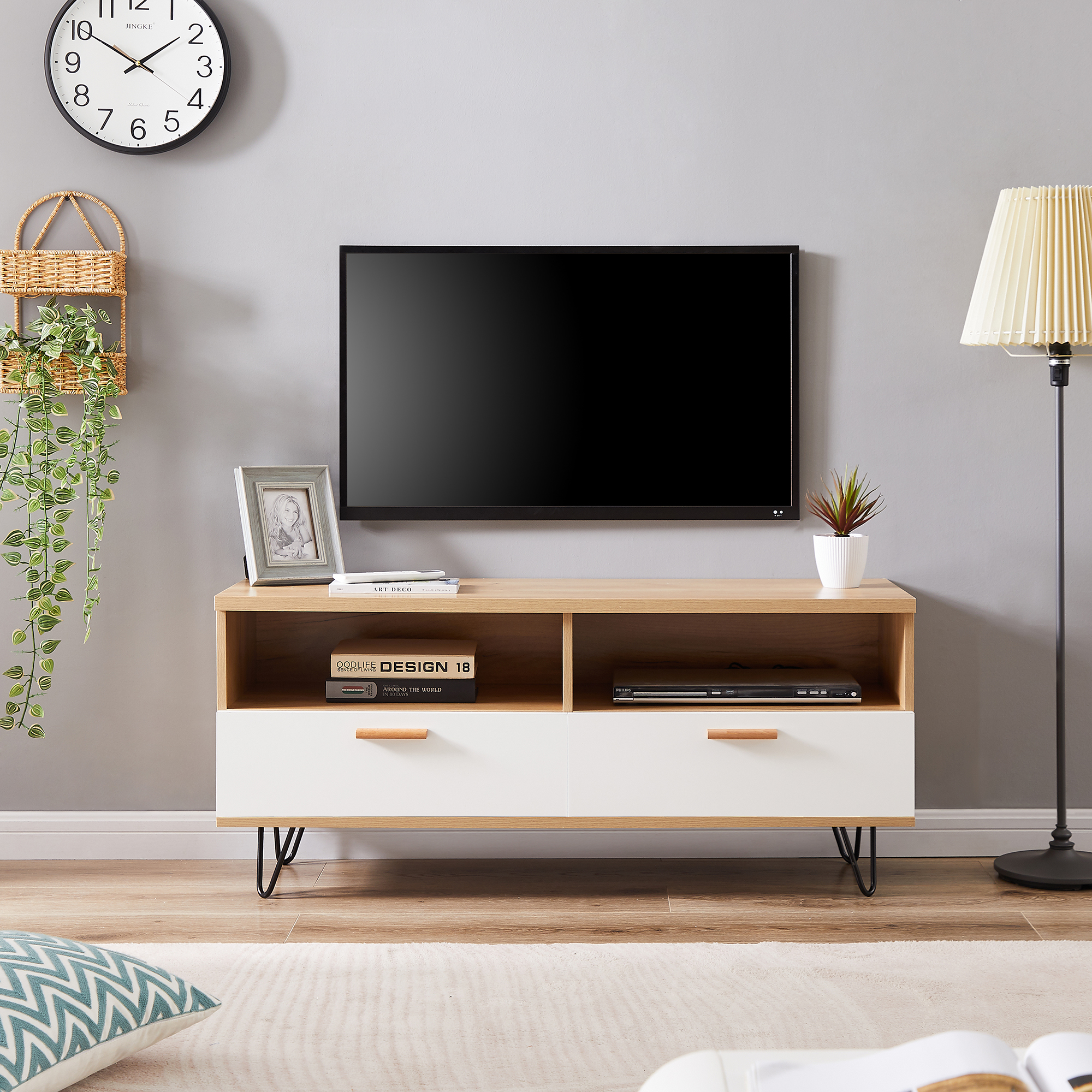 Modern TV Stand for TV up to 55 inches, TV Storage Console Table with
