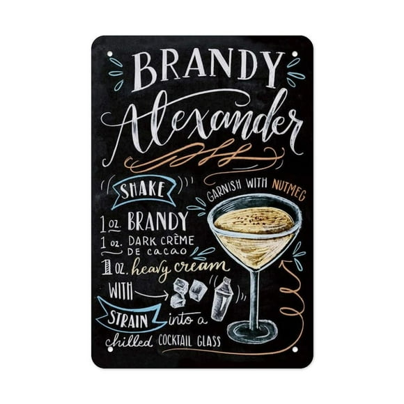 RAYZEL Original Vintage Design Brandy Cocktail Recipe Tin Metal Signs Wall Art, Thick Tinplate Print Poster Wall Decoration Bar/Kitchen (brandy) 6x8inch(15x20cm)