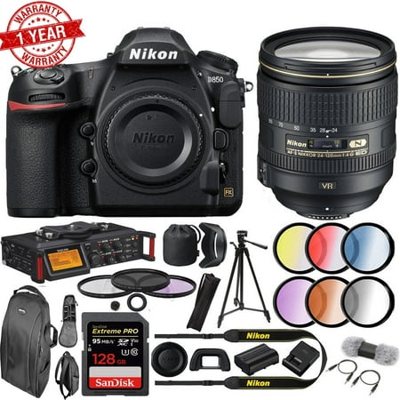 Nikon D850 45.7MP Full-Frame FX DSLR Camera 24-120mm f/4G ED VR AF-S NIKKOR Lens with Tascam DR-70D Audio Recorder Supreme