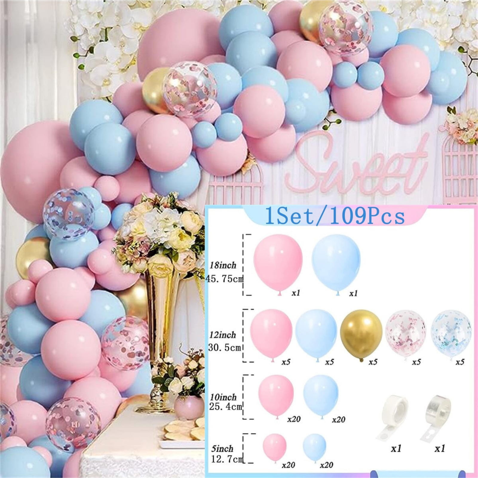 109PCS Pink and Blue Balloon Garland Arch Kit, Graduation Balloons , Happy Birthday Balloon ,2025 Balloons for Birthday Boho Wedding Baby Shower Bridal Shower Anniversary Decorations