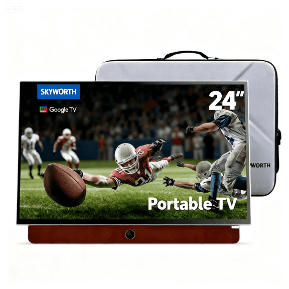 SKYWORTH 24" Portable TV Bundle Edition - Battery Powered LED Smart TV with Protective Case, Full HD Built-in Google TV