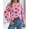 thumbnail image 2 of Heart Sweaters for Women Valentine's Day Casual Loose Lightweight Crewneck Sweater Lantern Sleeve Pullover Tops Shermie, 2 of 6