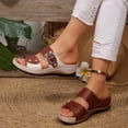 thumbnail image 3 of Rokment Vintage Rhinestones Orthopedic Platform Wedges Slides Sandals for Women Beach Summer Sparkly Buckles Color Block Leather Casual Dress Walking Slip on Slippers Brown Size 7.5, 3 of 6