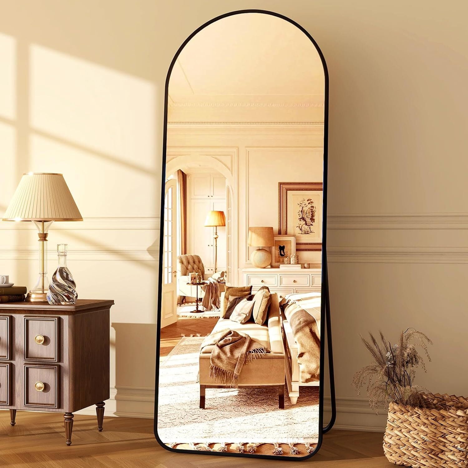 Anyrose 64.3"x21.1" Arched Full Length Mirror With Stand Wall-Mounted, Black