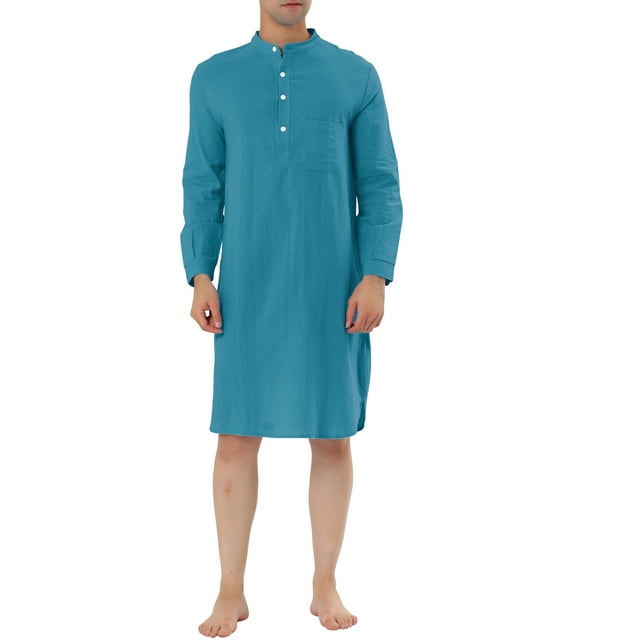 INSPIRE CHIC Chemise de Nuit pour Homme à Col Henley à Bande Pyjama Robe de Nuit 2TG Bleu Lac