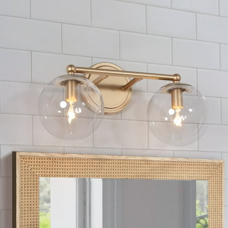 

Modern Gold 2-Light Bathroom Vanity Lights Globe Glass Orb Wall Sconces - L 15 x W 8 x H 8