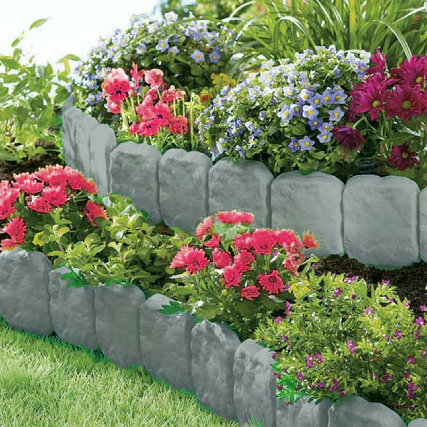 40PCS Garden Lawn Edging Border,Stone Effect Plastic Fence Flower Bed Lawn Edging DIY Decor