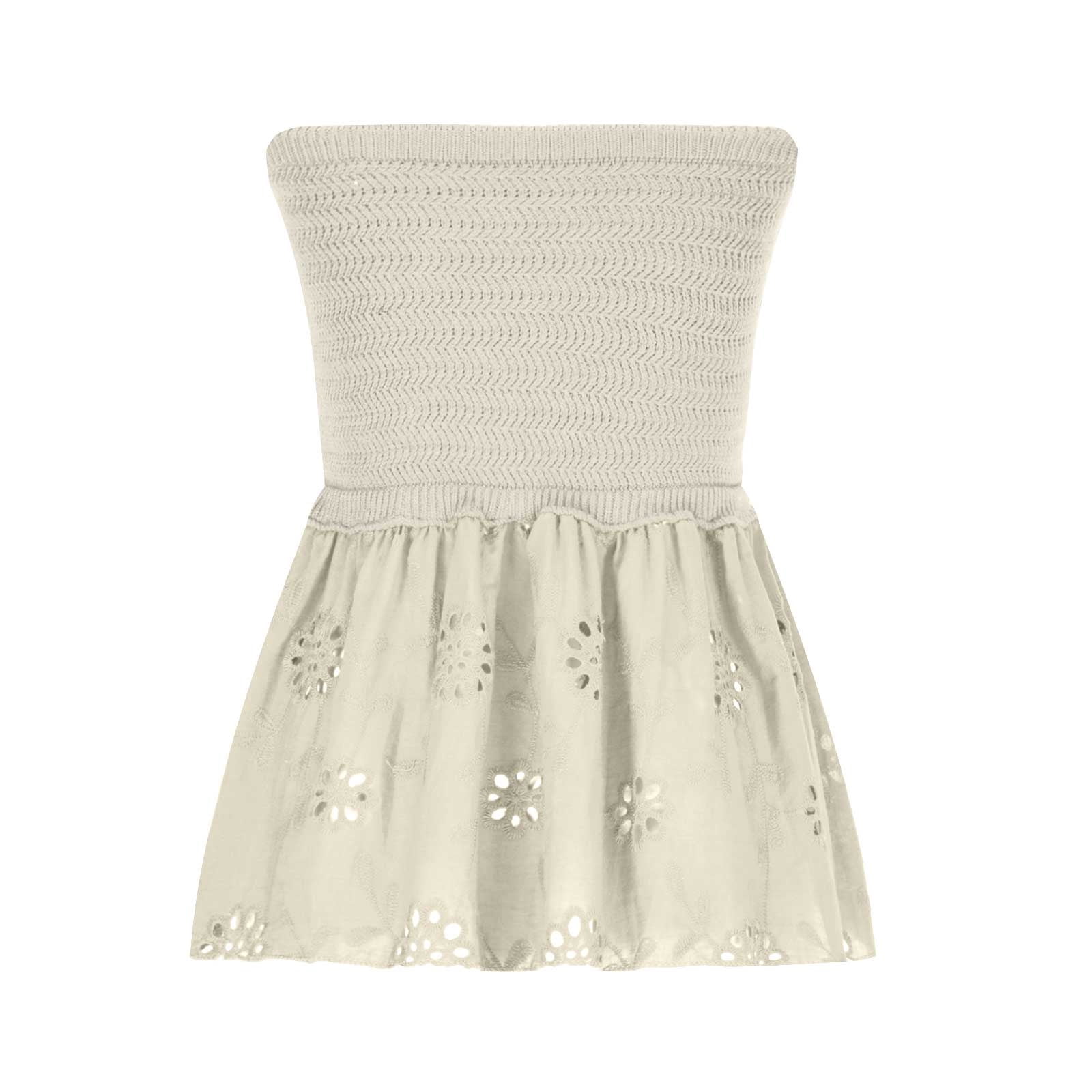 micas knot front knit embroidered tube top