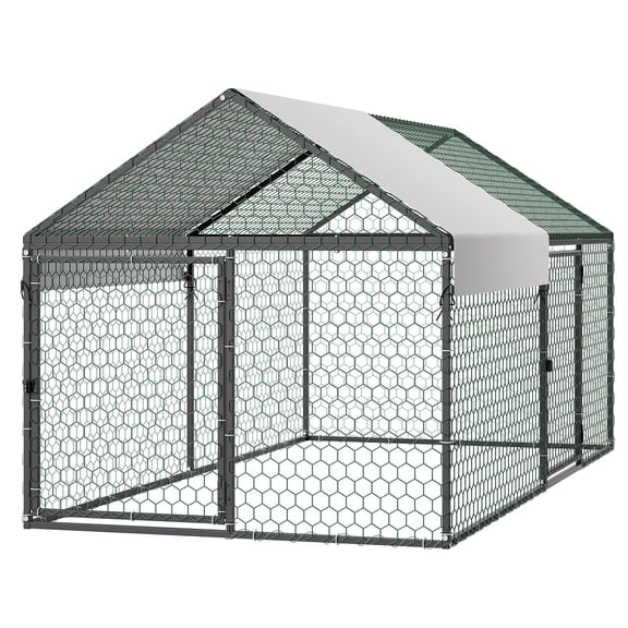Spire Roof Metal Coop 3.3x6.6ft - Waterproof,Double Doors - Poultry
