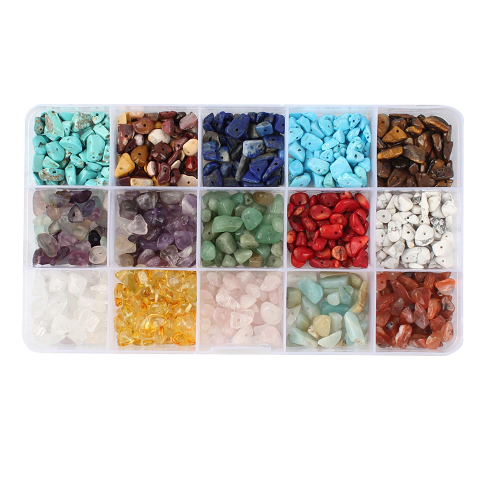 Milageto 15 Colors Assorted Gemstone Beads Irregular Natural Chips for DIY Jewelry Making B