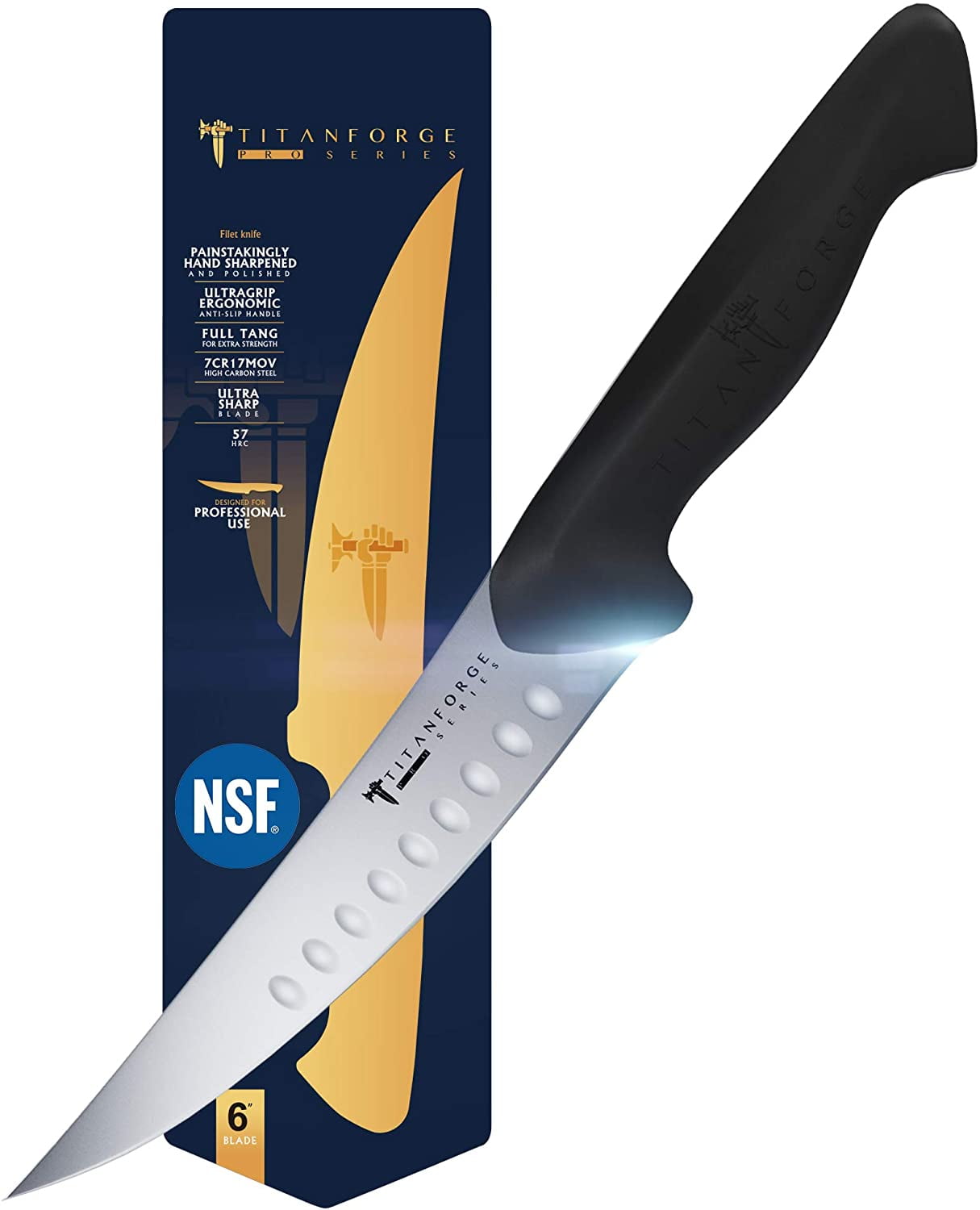 Titan Forge Fillet Knife 6 Pro Series Knives 7cr17mov High Carbon Steel Full Tang Nsf Certified Walmart Com Walmart Com