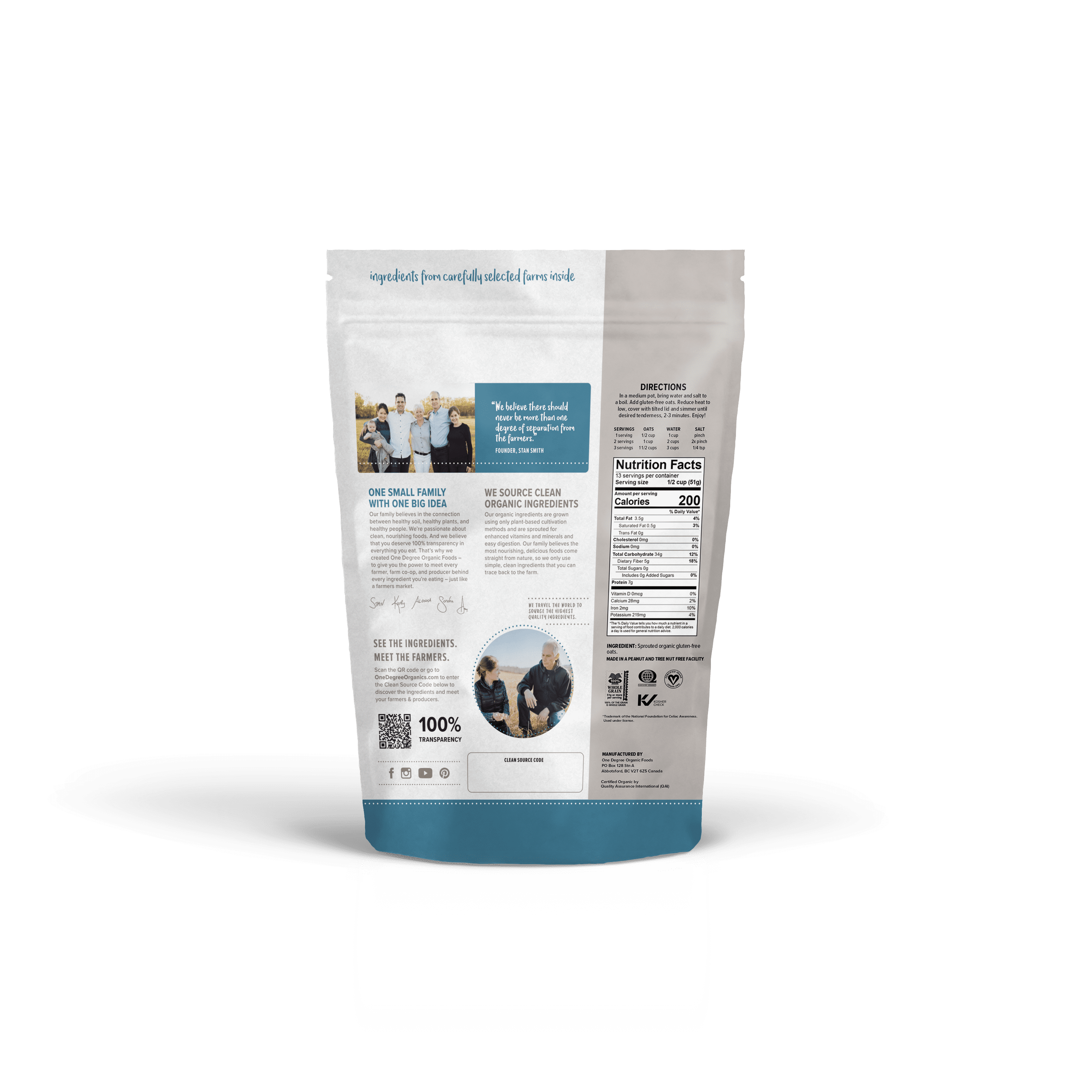 One Degree Organic Foods Gluten-Free Sprouted Quick Oats, 24 oz, Whole-Grain Oatmeal