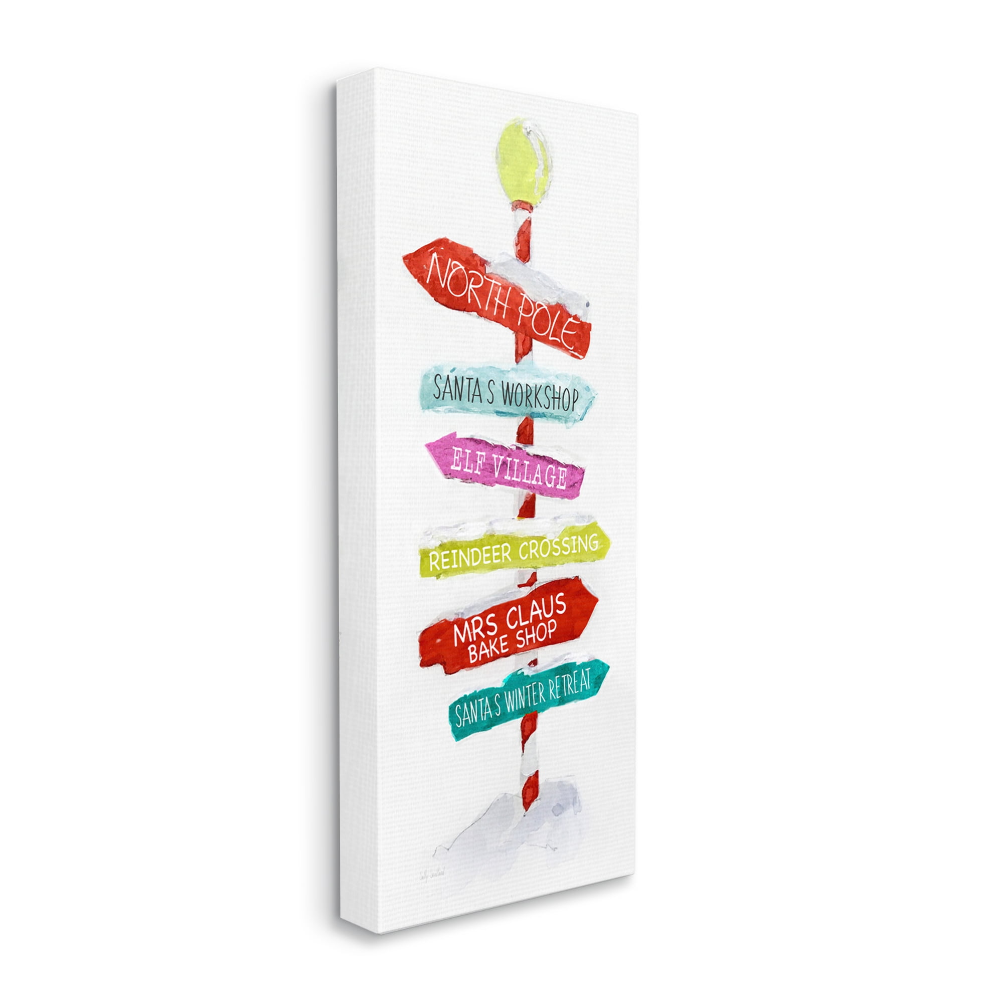 Stupell Industries Holiday Directional Sign Holiday Painting Gallery Wrapped Canvas Art Print Wall Art, 10 x 24