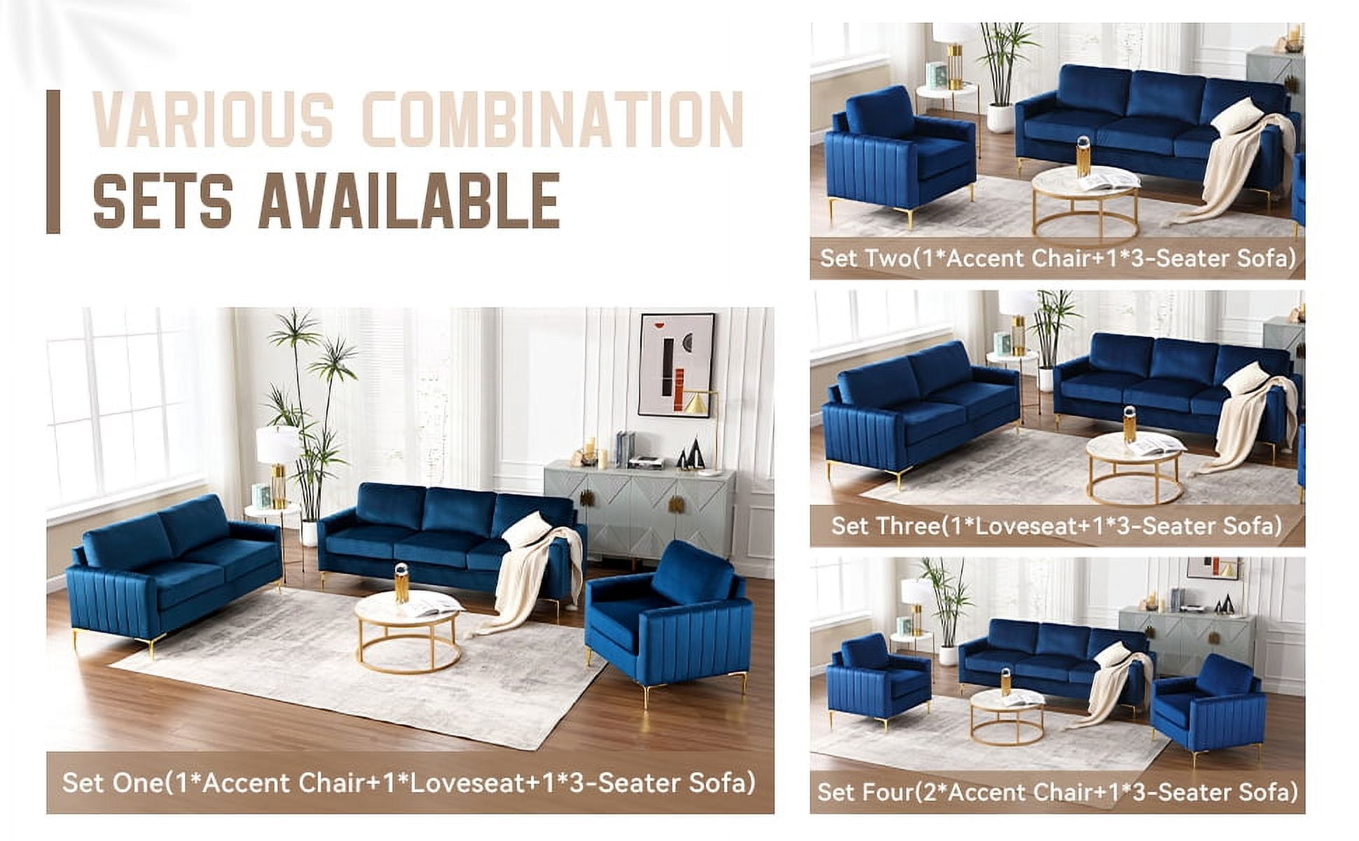 Lunale 65" Loveseat Sofa, Deep Seat Cloud Couch, Modern Velvet Living Room Sofa, Navy Blue