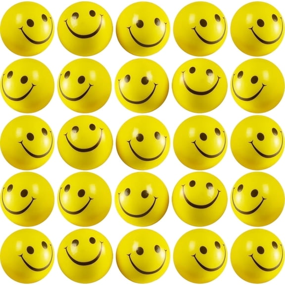 Smile Face Squeeze Balls (24 Pcs Bulk) for Kids and Adults, 2 Inch Mini Yellow Fun Happy Face Stress Anxiety Relief Balls, Hand Therapy Sensory Fidget Toy, Classrooms, Game Prize, Party Favor Gift