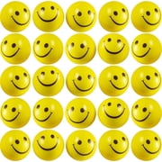 Smile Face Squeeze Balls (24 Pcs Bulk) for Kids and Adults, 2 Inch Mini Yellow Fun Happy Face Stress Anxiety Relief Balls, Hand Therapy Sensory Fidget Toy, Classrooms, Game Prize, Party Favor Gift