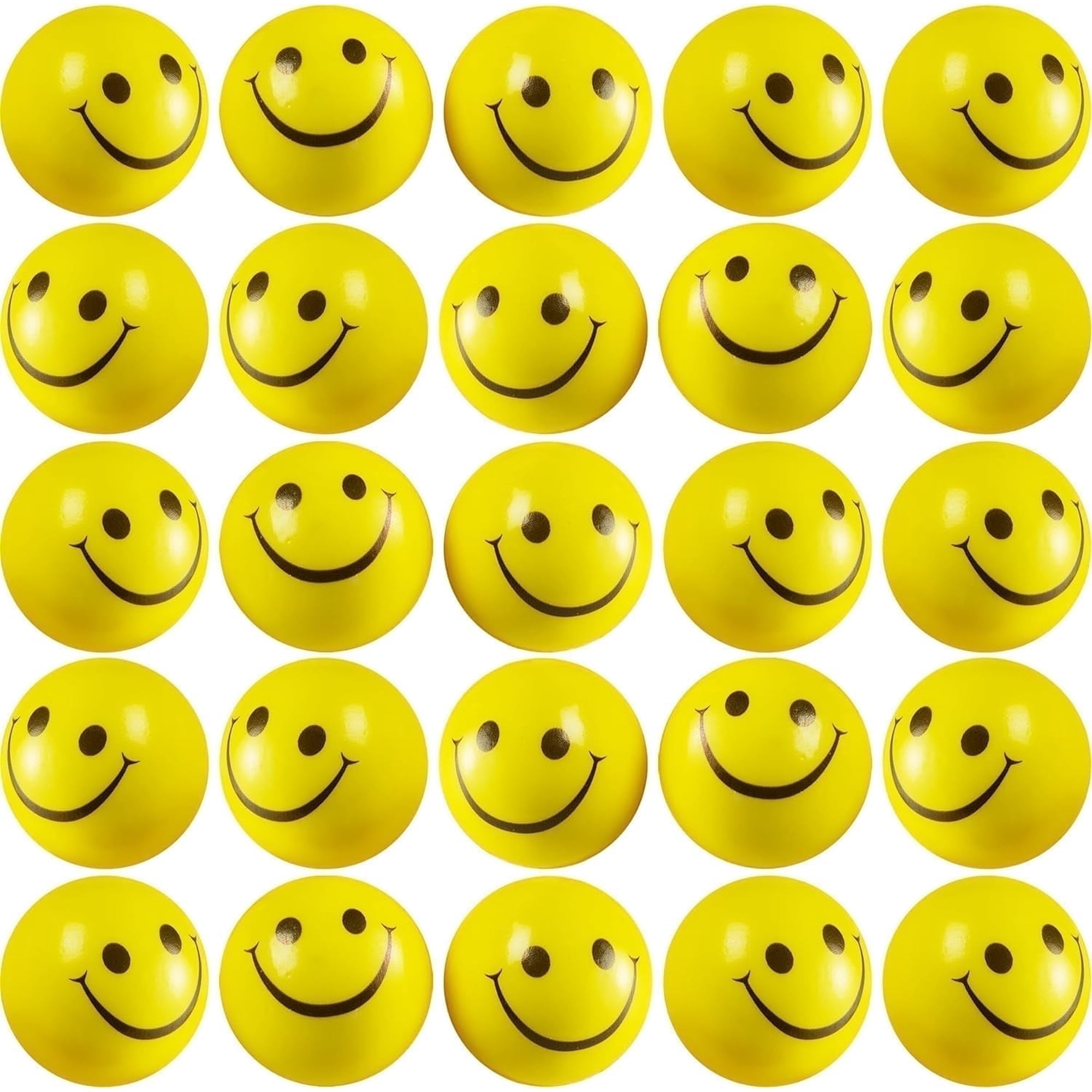 Smile Face Squeeze Balls (24 Pcs Bulk) for Kids and Adults, 2 Inch Mini Yellow Fun Happy Face Stress Anxiety Relief Balls, Hand Therapy Sensory Fidget Toy, Classrooms, Game Prize, Party Favor Gift
