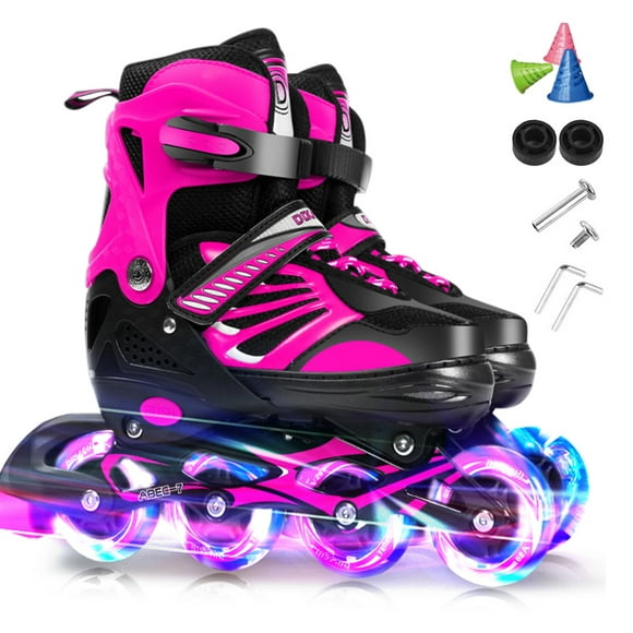 Arealer Adjustable Illuminating Inline Skates with Light Up Wheels for Kids and Youth Girls Boys Inline Skates