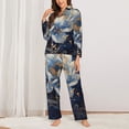 thumbnail image 2 of Fotbe Blue Golden Dream Lotus Pattern Long Sleeve Pajama Set for Women,Sleepwear Set,2-piece Loungewear Set,Soft PJs Comfy Nightwear with Pockets -Medium, 2 of 7