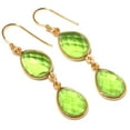 thumbnail image 5 of Tibetan Silver Gold Plated 925 Sterling Silver Green Peridot Drop Dangle Earrings for Women 5 cm, 5 of 6