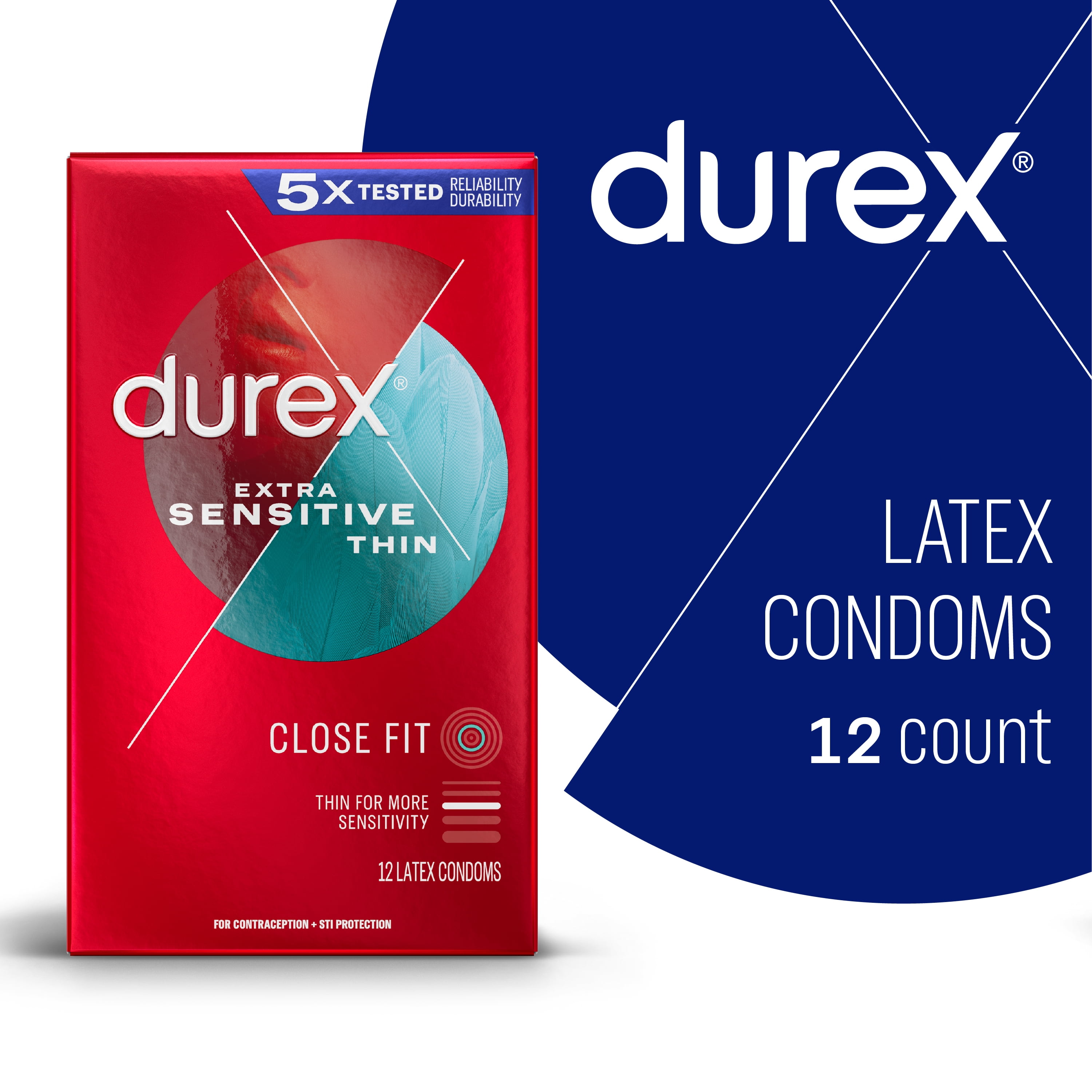 Durex Extra Sensitive Lubricated Ultra Thin Premium Condoms, Close Fit, 12 Count