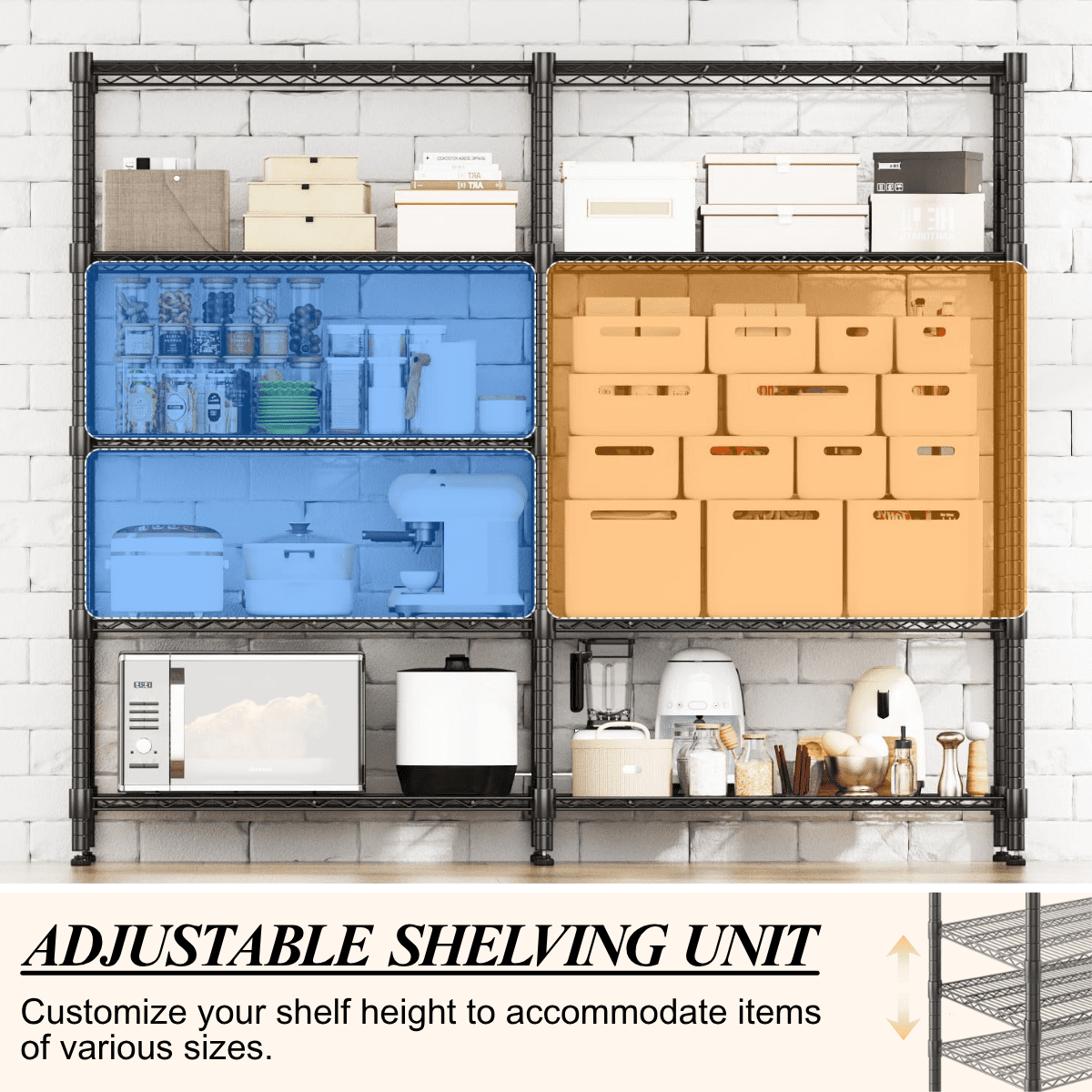 Legooin 72"W x 18"D x 72"H Garage Storage Rack Height Adjustable Shelving Unit for Industrial Residential Storage 2000lbs Load Capacity, Black