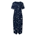 thumbnail image 4 of Women's Casual Maxi Long Nightgown Short Sleeve Soft Nightgown Sleep Dress Nightshirts with Pockets Blue M, 4 of 5