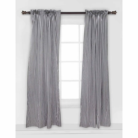 Bacati - Pin Stripes Curtain Panel 42 x 84 inches 100% Cotton Percale Fabrics, Black/White