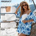 thumbnail image 6 of FKEKYI Blue Monstera Palm Leaf Print Women Summer Short Set 2 Piece Set Beach Sets Open Front Top & Shorts with Elastic Waist Ladies Beachwear Resort Wear for Travel, M, 6 of 7