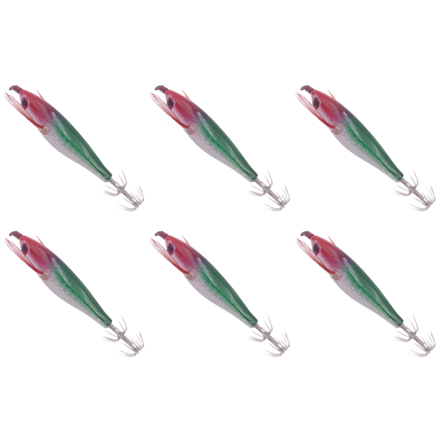 6uds. Señuelo de pesca de camarones de madera con anzuelo de calamar para agua dulce y salada (estilo E)