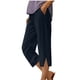 thumbnail image 1 of Capri Pantalones para Mujeres Casual Verano Color Sólido Lino, Bolsillos Cintura Elástica Pantalones Cortos Ligeros, 1 of 4