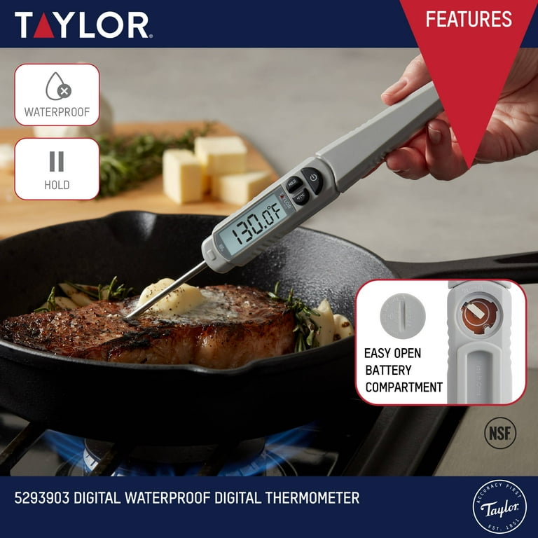 Alpina Termometro Digitale Per Carne Con Timer – Sonda Da Cucina, Lavabile In Lavastoviglie, Retro Magnetico – Colore Argento