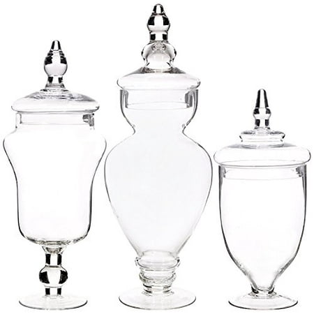 Palais Glassware Clear Glass Apothecary Jars, Wedding Candy Buffet Containers, Large, Clear, Set of 3