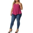 thumbnail image 2 of Plus Size Cami Tank for Women V-Neck Lace Front Camisole Spaghetti Strap Sleeveless Top 1X Fuchsia, 2 of 6