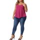 thumbnail image 2 of Camiseta sin mangas de encaje en la parte delantera para mujeres de talla grande, con escote en V y tirantes finos, 1X Fucsia, 2 of 6