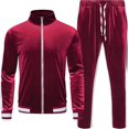 thumbnail image 3 of Chándal de terciopelo para hombre, conjunto de 2 piezas, sudaderas con cremallera, chaqueta, pantalones con bolsillos, 3 of 5