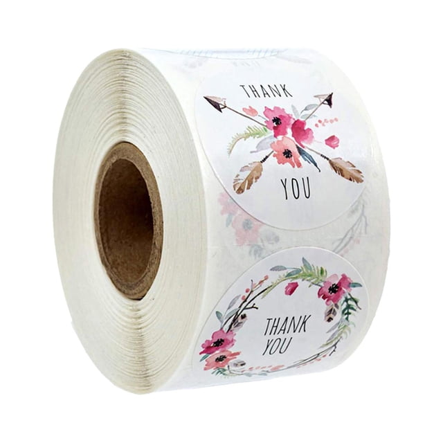 jifeng Rouleau de 500 Autocollants Merci, Autocollant Merci pour Petite Entreprise, Boutique, Rond Rose
