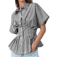 thumbnail image 1 of Blusa Tankaneo de manga corta con botones en forma de peplum a rayas para mujer, 1 of 6
