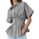 thumbnail image 1 of Blusa Tankaneo de manga corta con botones en forma de peplum a rayas para mujer, 1 of 6
